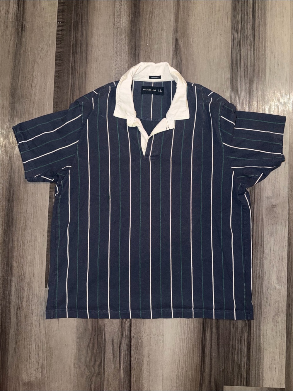 Abercrombie & Fitch Navy Stripe Polo with White Collar